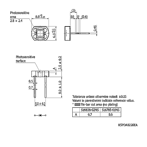 hamamatsu Si photodiode S16765-01MS Low dark current, premolded packages - Image 3