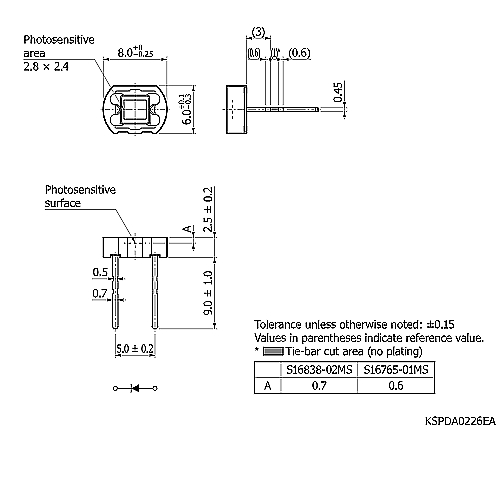 hamamatsu Si photodiode S16838-02MS Low dark current, premolded packages - Image 3