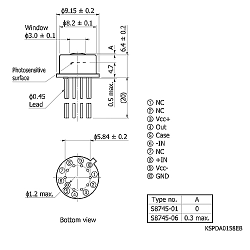 hamamatsu Si photodiode with preamp S8745-06 Photodiode and preamp integrated with feedback resistance and capacitance - Image 3